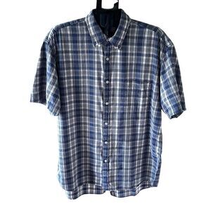 J.Crew Men’s Plaid Short Sleeve Button-Down Shirt XL Blue White 100% Cotton